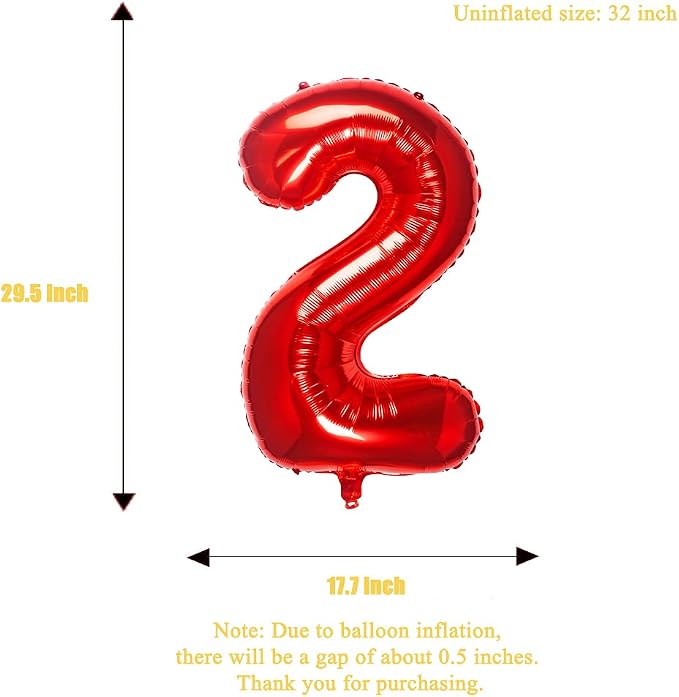32 Inch Red Number 2 Balloons Foil Ballon Digital Birthday Party Decoration - Image 4