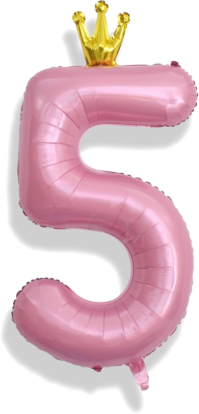 40 Inch Pastel Pink 5 Number Balloons, Giant Foil 5th Birthday Number Balloon by Isndare