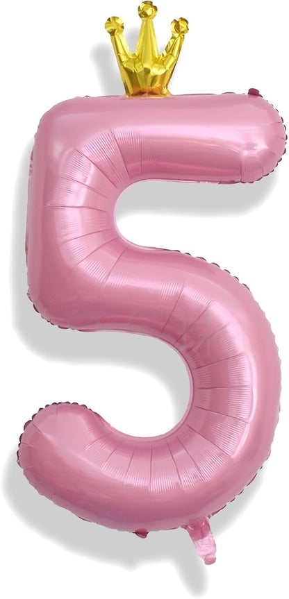 40 Inch Pastel Pink 5 Number Balloons, Giant Foil 5th Birthday Number Balloon by Isndare