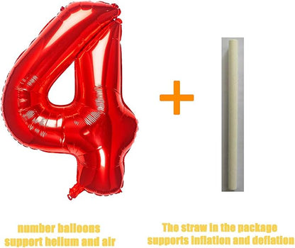 32 Inch Red Number 4 Balloons Foil Ballon Digital Birthday Party Decoration - Image 3