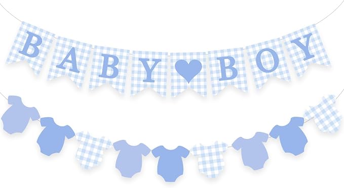 Blue Gingham Baby Banner Boy Plaid Welcome Baby Shower Sign Decoration by DUIILHOS