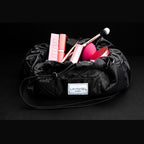 Lay-n-Go Cosmo Layflat Drawstring Cosmetic & Makeup Bag Organizer - Portable Drawstring Bag w/Zipper Pocket, Makeup Loops & More - Durable, Machine Washable Toiletry Bag for Travel (20", Black)