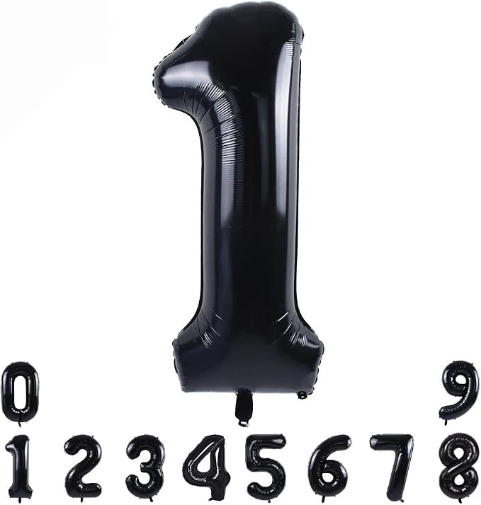 TONIFUL 40 Inch Black Number 1 Balloon Large Foil 1st Birthday Decorations | by TONIFUL
