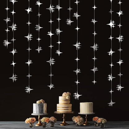Glitter Silver Four-Angle Star Paper Garland Banner Décor 40 Feet Twinkle - Image 3