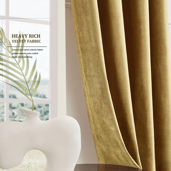 BULBUL Velvet Gold Grommet Blackout Curtains 84 inch Length - Image 8