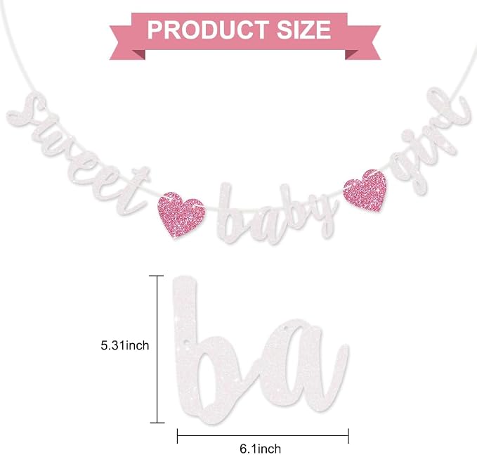 BEISHIDA Pre-Strung Glitter White Pink Girl Baby Banner Baby Shower Decor | NO - Image 3