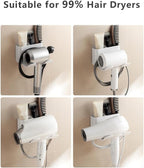 Hair Dryer Holder, Blow Dryer Hanger Wall Mount for Hair Dryer Hook with Plug&Cord Organizer Self Adhesive for Cabinet Bathroom (White Style B (1 Pack))