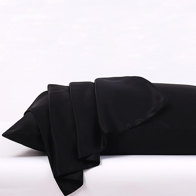 Organic Silk Pillowcase for Hair and Skin Made in USA, Natural Mulberry Silk Pillow Cases Black, 22 Momme, Oeko-TEX Certified, Anti Acne, 1 Pc 20"x26" (Standard, Black)