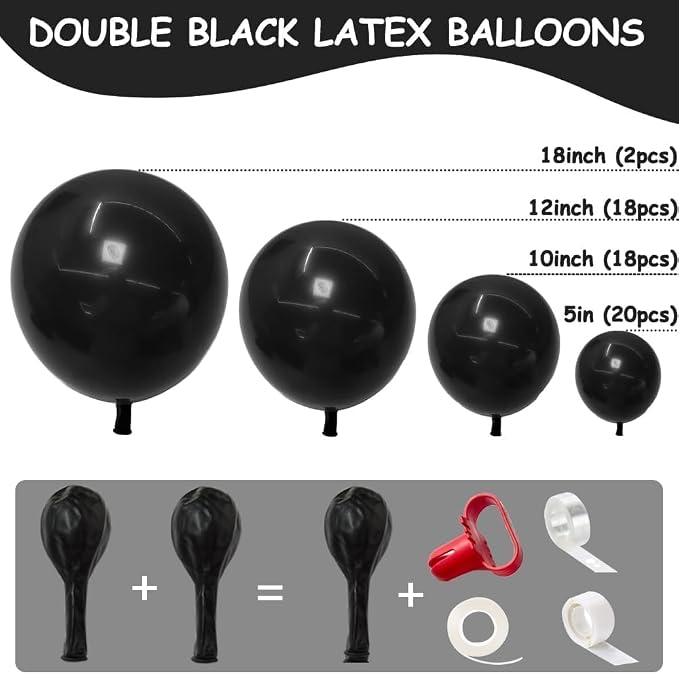 Black Balloon Arch Garland Kit Double Stuffed Matte Black Balloons Different - Image 3