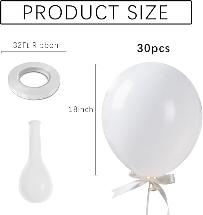 White Balloons Birthday Decorations 30 Pack 18 inch Round Wedding Ballons - Image 2