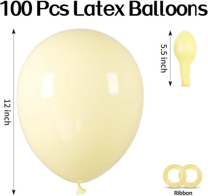 100pcs Pastel Yellow Latex Balloons 12 inch | Light Yellow Round, Helium - Image 2