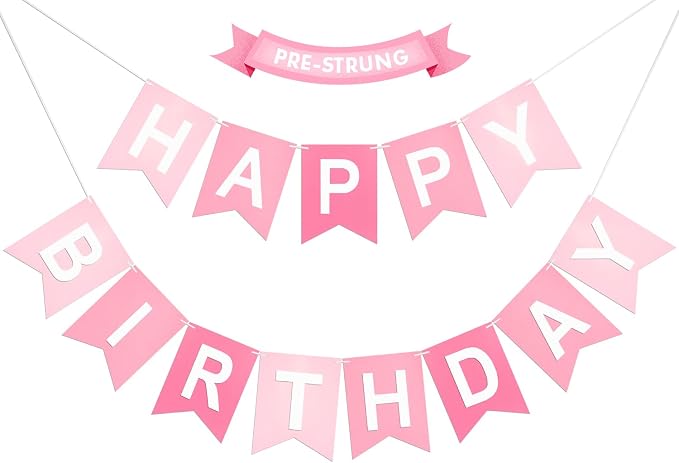 Pre-Strung Pink Happy Birthday Banner by Unknown
