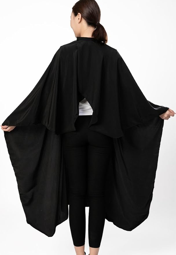 PERFEHAIR Barber Hair Cutting Cape - Black Salon Haircut Gown, 55" x 59", 5.8 Ounces, Super Silky Smooth Texture
