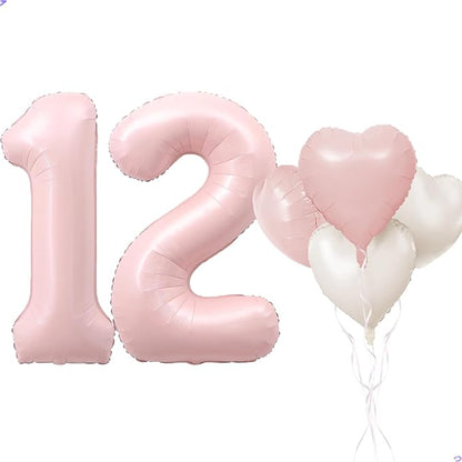 Pink 12 Balloon Number Pastel Pink 12th Birthday Party Decorations by Unknown