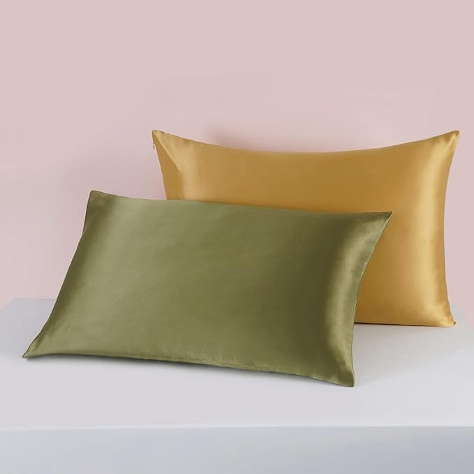 25 Momme Premium Mulberry Silk Pillowcase for Hair and Skin | Handcrafted Hypoallergenic & Anti-Acne Silk Pillow Cases with Zipper | King - 20" x 36", Golden Honey