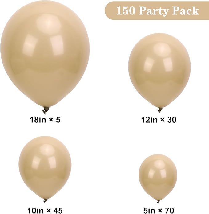 APLANET 150pcs Vanilla Brown Balloons Different Sizes 18 12 10 5 Inch Boho - Image 2