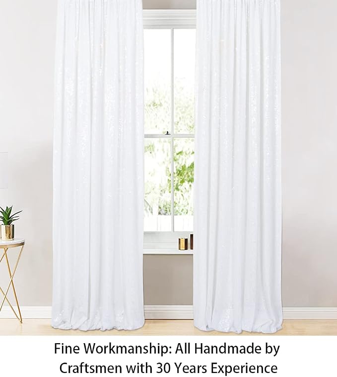 ShinyBeauty Sequin Curtains 2 Panels White 2FTx8FT Sequin Photo Backdrop White - Image 3