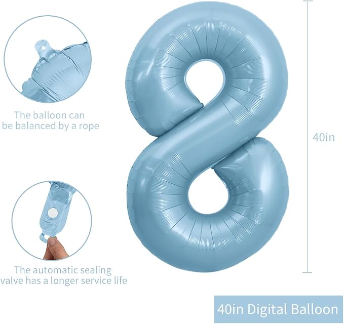 TONIFUL 40 Inch Pastel Blue Number 8 Foil Balloons Large Mylar Foil Digital 8 - Image 2