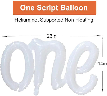 2Pcs Matte White Foil 40" Number 1 and 26" Script Letter One Balloon Set | - Image 3