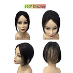 Anemone No Clips Human Hair Topper Piece Fringe Bangs for Women Wrap-Around Magic Paste with Invisible Lace for Natural Hair Loss Coverage (1B Lace Mid Bangs)