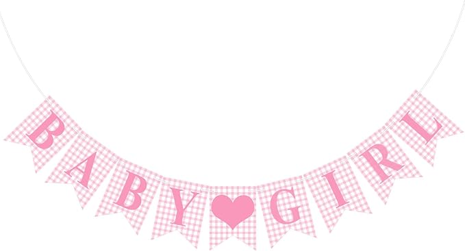 Hahafelt 1 Pcs Pink Gingham Baby Girl Banner by Hahafelt