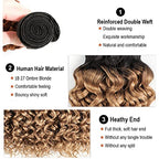 Ombre Bundles Human Hair Blonde Deep Wave Bundle Brazilian Virgin Remy Soft and Silky Hair 3 Bundles 22 24 26 Inch Double Weft 2 Tone Black and Honey Blonde Bundle Hair Weave 300g