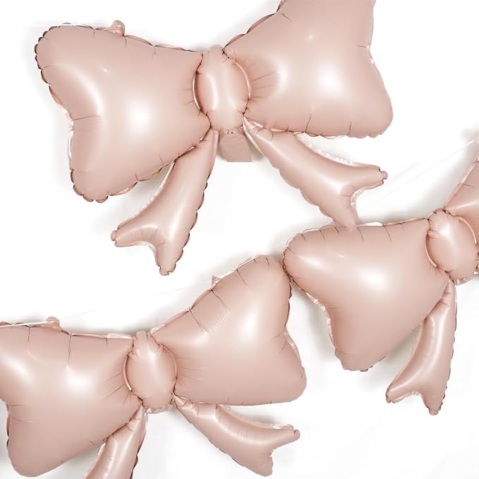 6 Pieces Pink Bow Balloons, Macaron Pink Matte Metallic Bow Foil Balloons - Image 4