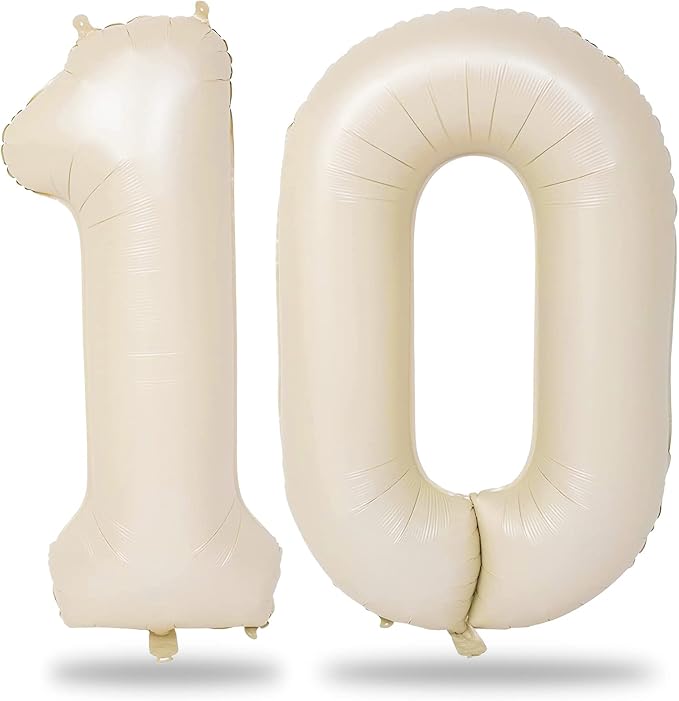 Cream 10 Balloon Numbers for 10th Birthday Decorations, 40 Inch Beige Helium by Lingqiang