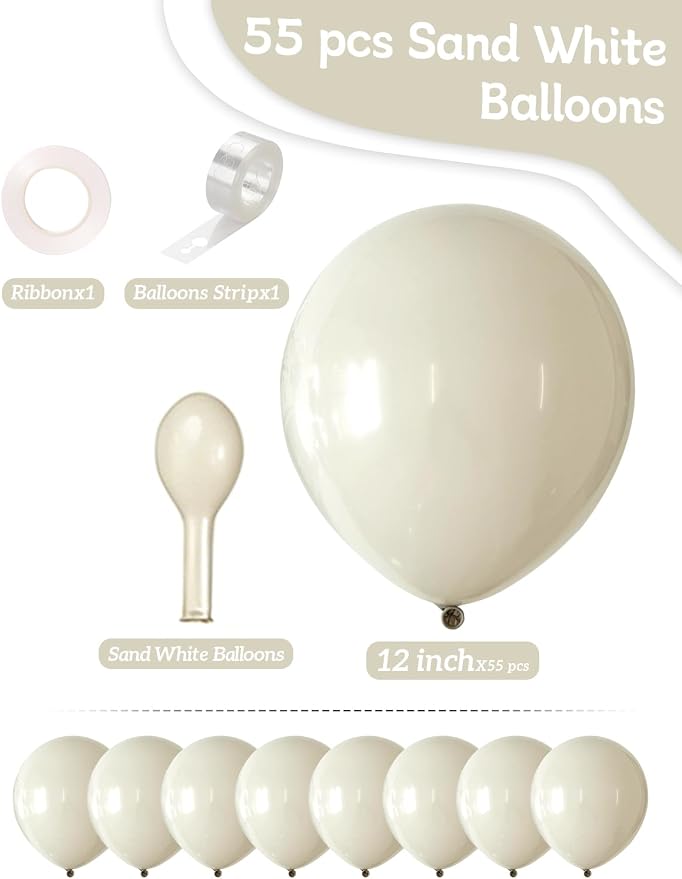 White Sand Balloons 55 Pcs 12 Inch Sand White Neutral Latex Balloons Arch Kit - Image 3