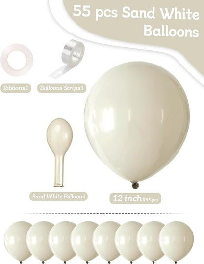 White Sand Balloons 55 Pcs 12 Inch Sand White Neutral Latex Balloons Arch Kit - Image 3