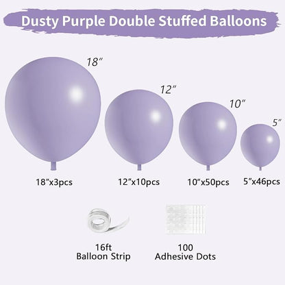 Dusty Purple Double Stuffed Balloons Different Size 115Pcs 5/10/12/18" Light - Image 2