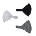 Motique Accessories Set of 3 Wide Cotton Head Band Solid Boho Yoga Style Soft Hairbands Black Seasalt White