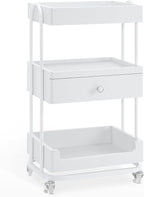 BarberPub Salon Trolley Cart with Lockable Wheels, Salon Cart with Drawer, Storage Trolley for Barber Shop, Spa 2086 (White)