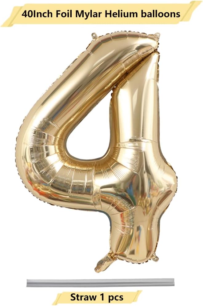 Light Gold Number 4 Foil Balloon 40IN Champagne Gold 4 Mylar Helium Balloon | - Image 2