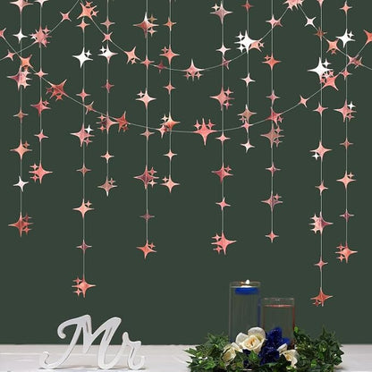 Glitter Rose Gold Four-Angle Star Paper Garland Banner Décor 40 Feet Twinkle by Yilzo