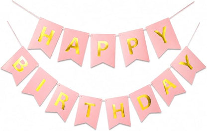Letjolt Pink Happy Birthday Banner Girls Party Signs 13 Pcs | Golden Sparkle by Letjolt