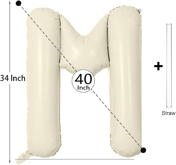 Letter Balloon 40Inch Cream White Big Alphabet Balloons Letter M | Giant Foil - Image 2