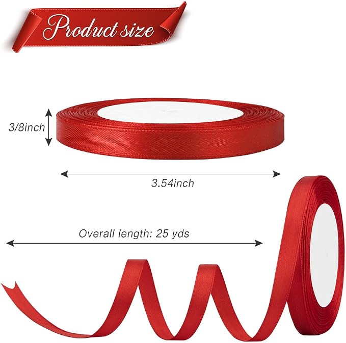 Red Satin Ribbon for Gift Wrapping 3/8 in 25 Yards Red Hair Ribbons for Women - Image 2