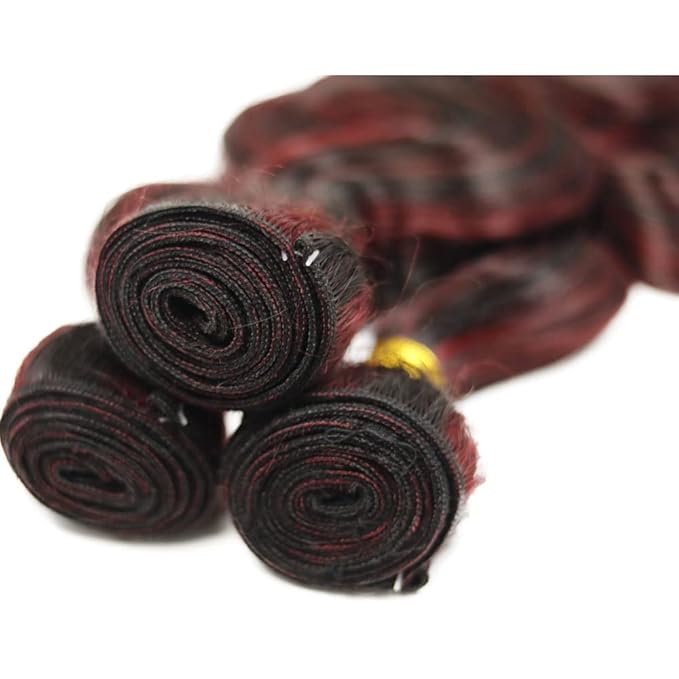 P1B99j Body Wave Bundles Highlight Human Hair Bundle Peruvian Brazilian Virgin Remy Hair 3 Bundles 16 18 20 Inch Double Weft 2 Tone Black and Red Bundle Hair Weave