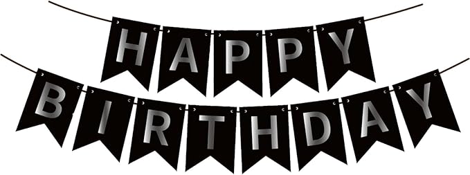 ZHENGYE Black Happy Birthday Banner by ZHENGYE