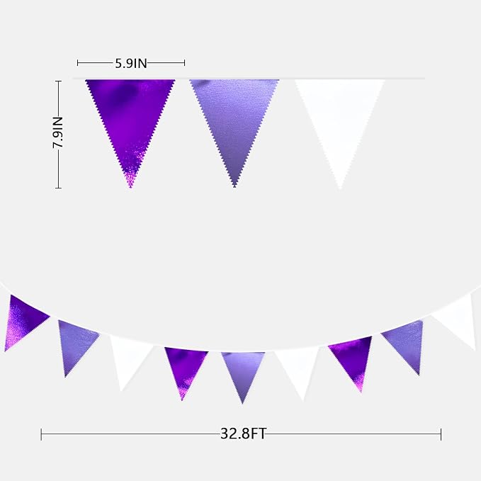 Purple and White Party Decorations Metallic Fabric Ombre Purple White Triangle - Image 2