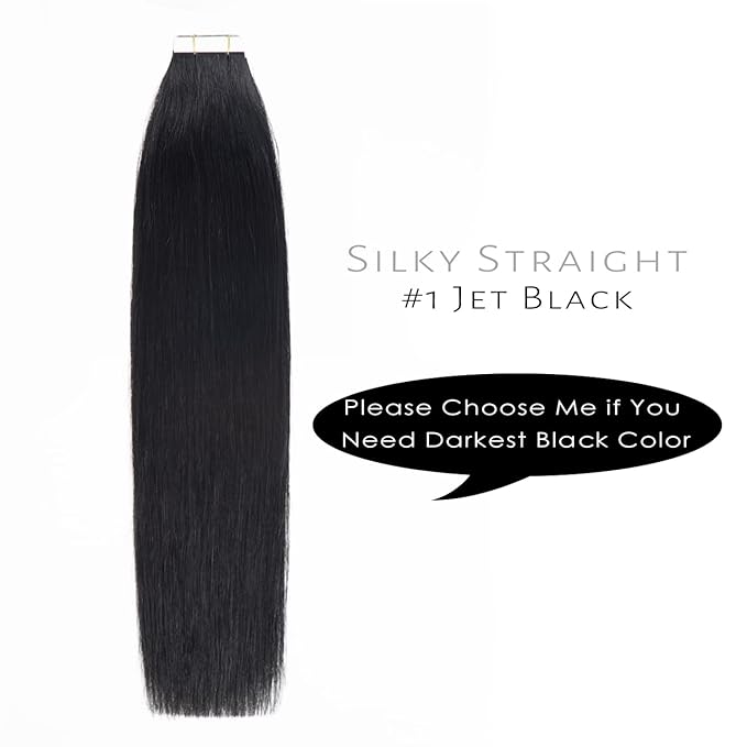 Lacer Tape in Hair Extensions Human Hair 20 Inch Double Sided Skin Weft Hair Extensions Tape in 20Pcs 50Gram Seamless Color 1 Jet Black