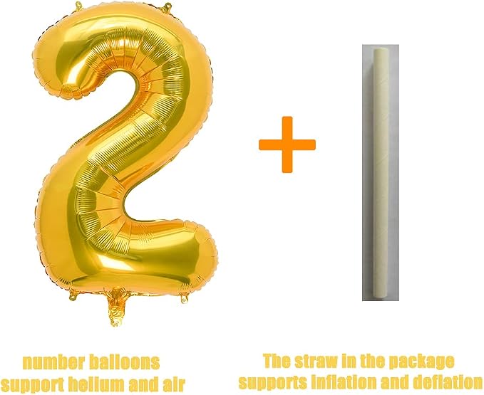 32 Inch Gold Number 2 Balloons Foil Ballon Digital Birthday Party Decoration - Image 4