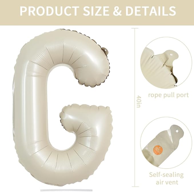 TONIFUL 40 Inch Large Cream White Letter G Balloons Giant Alphabet Letter - Image 2
