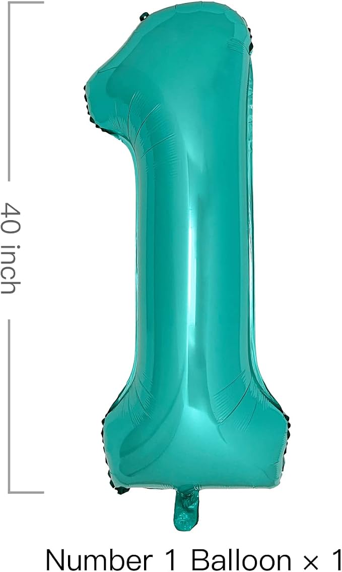 Teal Number 1 Balloons 40 Inch Large Turquoise Blue Foil Balloons - Image 2