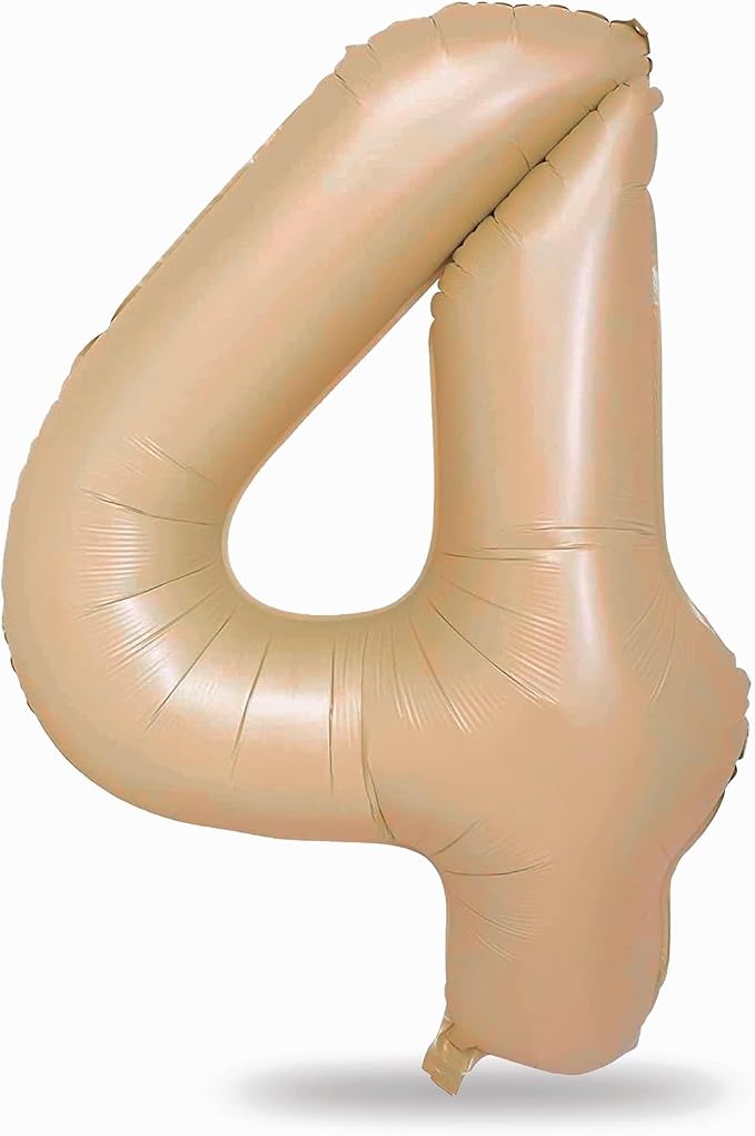 Nude Balloon Number 4, 40 Inch Large Self Inflating Brown Foil Number Balloons by Lingqiang