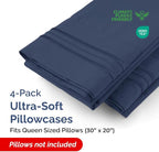 Queen Pillow Cases Set of 4 - Ultra Soft Hotel Quality Pillowcase Covers - Comfy, Cozy & Wrinkle Free - Shrinkage, Stain & Fade Resistant - Machine Washable Pillow Protectors - 4 Piece Set - Navy Blue