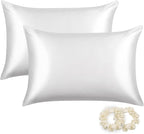 ALASKA BEAR Silk Pillowcase for Hair and Skin, Set of 2 Pure Genuine 22 Momme Mulberry Silk Pillow Cases King Size for Bliss Sleep Better Than Poly Satin, Zipper Closure(2pc, Cool White)