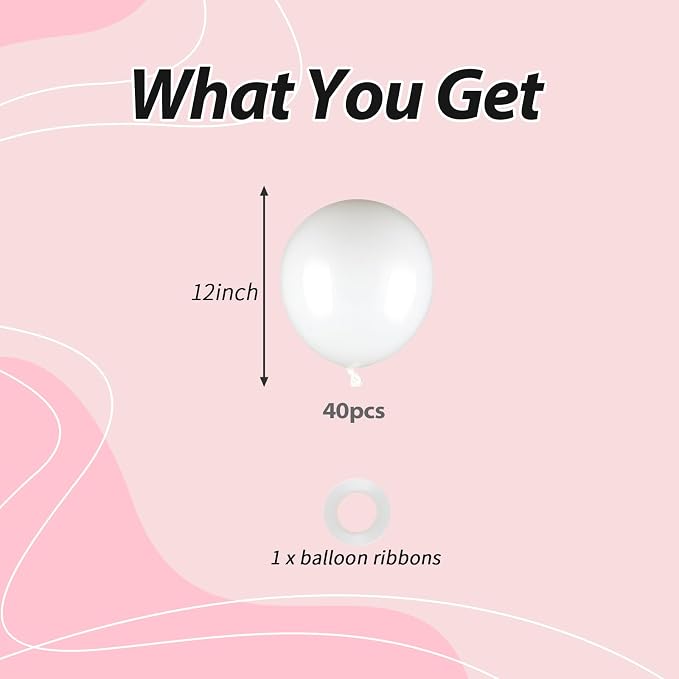 40pcs White Balloons, 12inch White Latex Party Balloons | Balloons Helium - Image 2