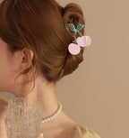 Hair Claw Clips for Women, 2Pcs Large Non-Slip Strong Metal Cherry Butterfly Sparkly Hair Jaw Clips, Cute Hair Holding Headwear Gifts